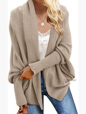 Oversized Cable Knit Cardigan Sweater Batwing Sleeve Slouchy Wrap